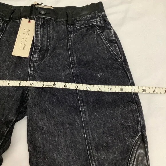 Alice + Olívia Jenny Vegan Leather Combo Jeans size 26 NWT (W629) - Picture 8 of 16